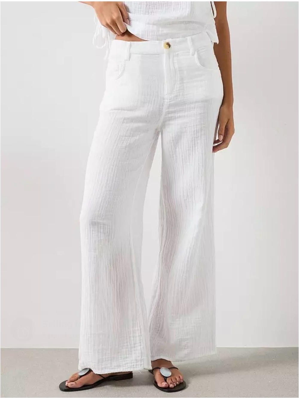 NEW MANGO MNG Rodas high rise Wide Leg tailored textured white lagenlook Pant 10